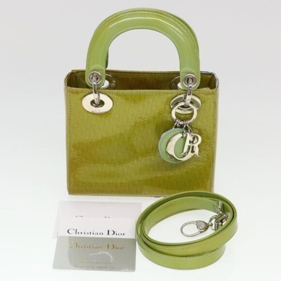 Christian Dior Lady Dior Patent in Green with Strap and Card - Picture 1 of 16